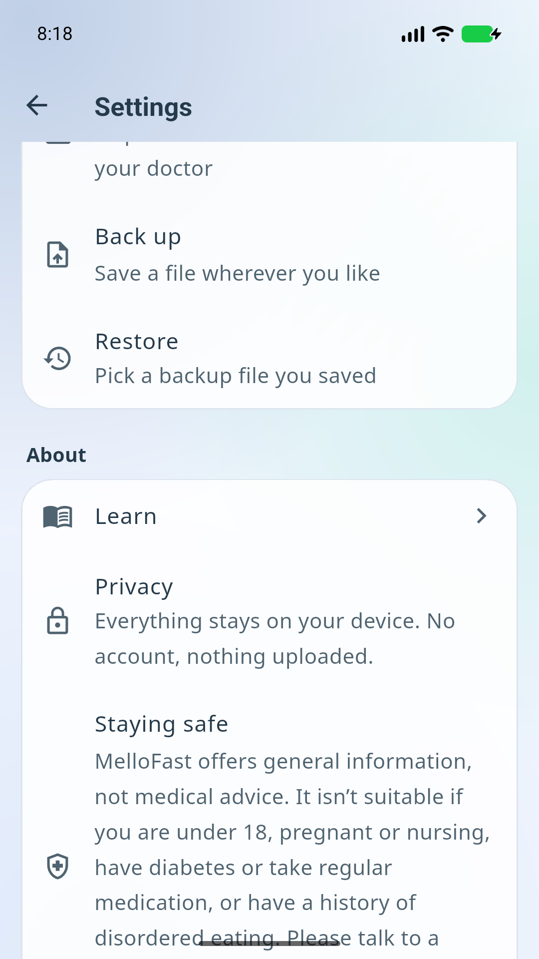 Backup and export