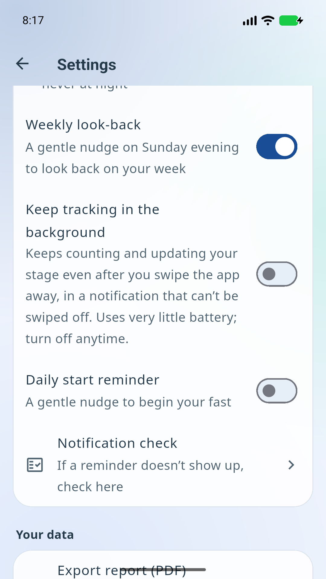 Reminder settings